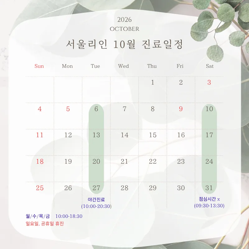 서울리인치과 10월 진료 일정
